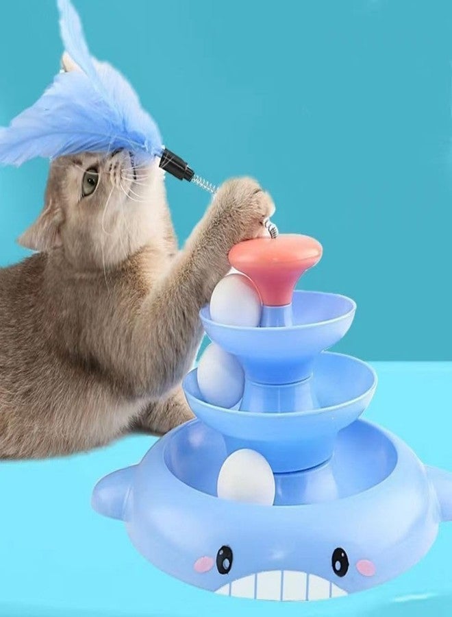 PET FUN مجموعة ألعاب القطط التفاعلية من بيت فن®: برج مسار كرات بثلاثة مستويات مع عصا ريش وكرات مطاردة متدحرجة للقطط والقطط الصغيرة المنزلية، للعب الذهني والبدني - Image 2